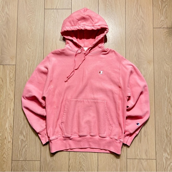 Champion Reverse Weave Pullover Hoodie Sweatshirt Pink Size M “C” Logo - Picture 3 of 5